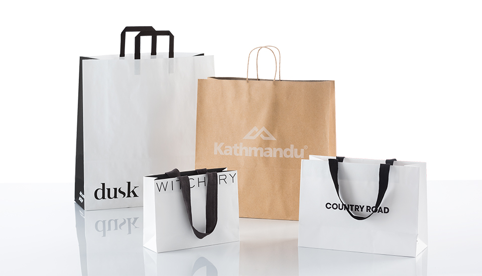 Image of PaperPak products; dusk bag, Witchery bag, Kathmandu and Coutnry Road